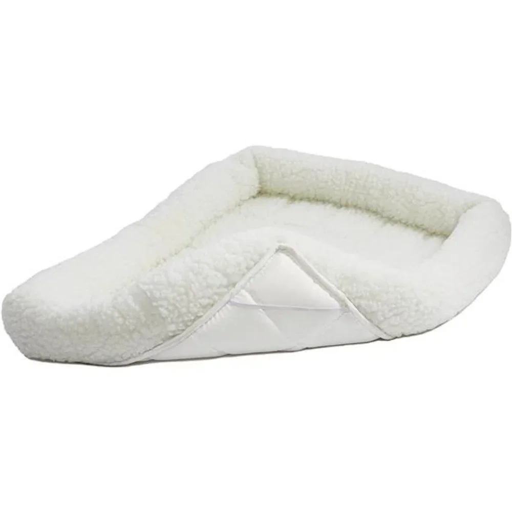 Dog Bed 18L-Inch White Fleece Dog Bed or Cat Bed w/ Comfortable Bolster